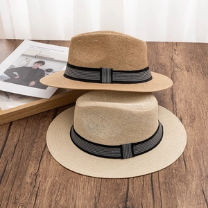 Classic wide brim fedora straw hats in brown and beige colors for summer sun protection
