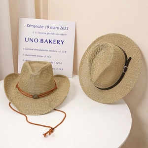 Handcrafted breathable straw cowboy hat and fedora for sun protection beachwear