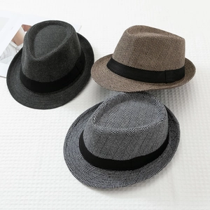 Vintage Herringbone Jazz Fedora Hat Unisex British Style Curled Edge Panama Hat Casual Sun Protection Acrylic Trilby Hat