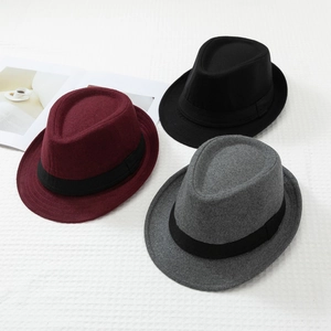 Classic wool felt fedora hats for men in burgundy, black and grey with ribbon band