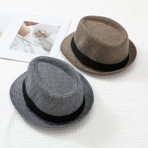 Vintage herringbone fedora hats for men and women in grey and brown patchwork style