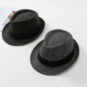 Classic British style men fedora hats in black pinstripe and grey herringbone wool fabric