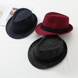 Three textured wool blend fedora hats in navy, burgundy, and black with ribbon trim
