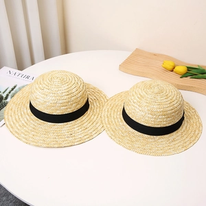 Unisex Wheat Straw Boater Hat Wide Brim Sun Protection Summer Beach Straw Hat For Women Men Vacation Pastoral Straw Woven Hat