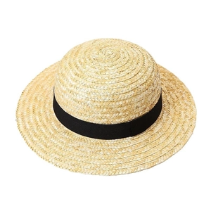 Classic straw boater hat with black ribbon band for summer beach and sun protection