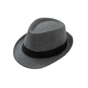 Classic dark grey wool felt fedora hat with black ribbon band for men's casual style