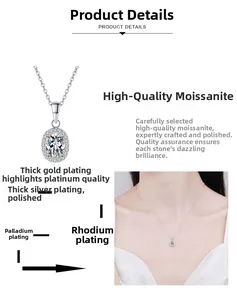 Détails du collier en moissanite ovale montrant le placage et le sertissage de luxe
