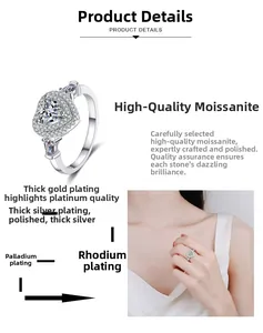 Detailed view of heart-cut moissanite ring with multi-layer rhodium plating finish