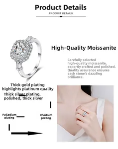 Detail of S925 silver ring with radiant cut moissanite and multi-layer plating process