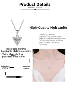 Detailed layers of multi-layer plating and triangular moissanite on S925 silver necklace