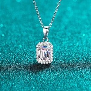 925 Sterling Silver Moissanite Necklace Emerald Radiant Cut Zirconia Pendant Necklace For Women Fashion Clavicle Chain Jewelry