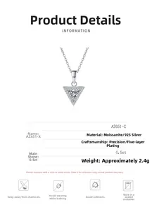 Detailed specifications of S925 silver necklace with triangle moissanite pendant