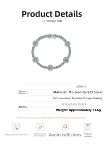Détail du bracelet tennis en argent 925 avec moissanite et placage à cinq couches