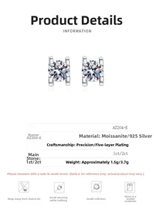 Detailed technical diagram of S925 sterling silver moissanite stud earrings with dimensions