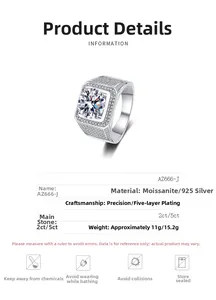 Detailed view of S925 silver ring featuring a large moissanite center stone and pave accents
