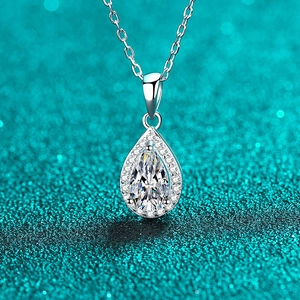 925 Sterling Silver Pear Cut Moissanite Zirconia Necklace For Women Waterdrop Pendant Cluster Halo Inlaid Clavicle Chain