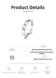 Detailed specs of S925 sterling silver ring with 0.1ct moissanite and plating info