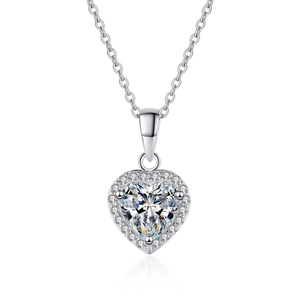 Collier avec pendentif cœur en argent sterling S925 et pierre de moissanite scintillante