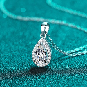 Elegant S925 sterling silver necklace featuring a pear-cut moissanite teardrop pendant