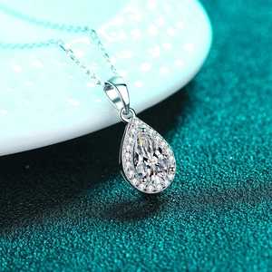 Elegant S925 sterling silver halo necklace with a pear-shaped moissanite pendant