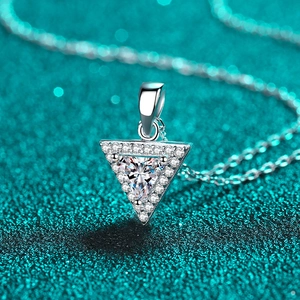 Sparkling S925 sterling silver necklace featuring a triangular moissanite pendant on a link chain