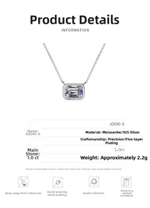Detailed product specifications table for the S925 silver moissanite square sugar necklace