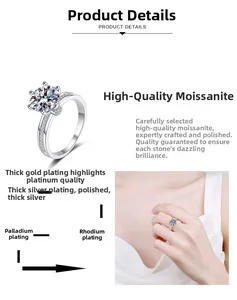 Detail of 6-prong moissanite ring with multi-layer electroplating and small side diamonds
