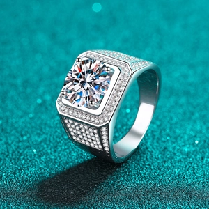 Luxurious S925 sterling silver men's ring with square head moissanite and pave diamonds