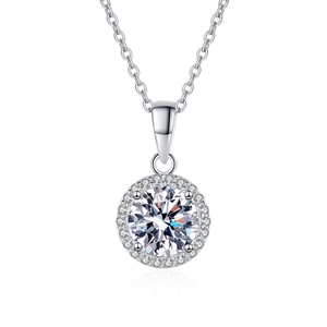 Collier classique en argent sterling S925 avec pendentif moissanite ronde de 1 carat