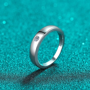Classic S925 sterling silver moissanite ring with a polished minimalist round band