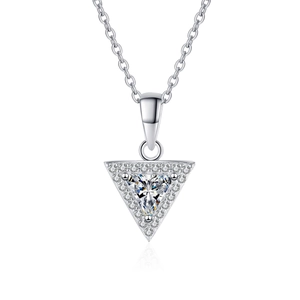 S925 sterling silver necklace featuring a sparkling triangle moissanite halo pendant