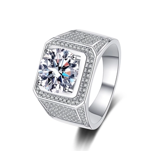 Luxurious S925 sterling silver ring for men featuring a large round moissanite center stone