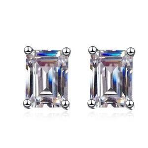 Elegant S925 sterling silver emerald-cut moissanite stud earrings in four-prong setting