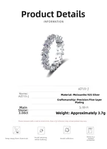 Detail of 925 sterling silver moissanite ring with 3.08ct rectangle stones