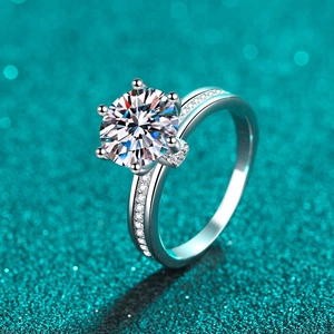 Classic S925 sterling silver 3 carat moissanite ring with six-prong setting