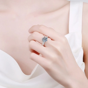Elegant S925 sterling silver ring featuring a 3-carat moissanite stone in a six-prong setting