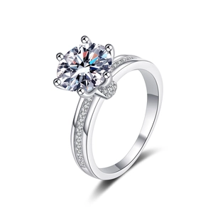 Classic 925 sterling silver ring with 6-prong 3ct moissanite and side diamond accents