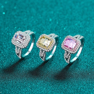 S925 Sterling Silver Moissanite Ring For Women Luxurious Emerald Radiant Cut Halo Criss Cross Wedding Party Jewelry Ring