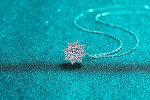 Nahaufnahme des S925 Sterlingsilber Sonnenblumen Anhängers mit Moissanit-Steinen
