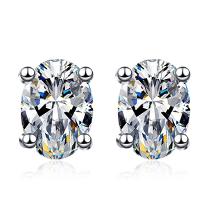 Elegant S925 sterling silver stud earrings with oval-cut moissanite in four-prong setting