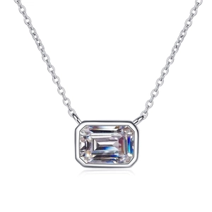 S925 sterling silver necklace with emerald cut moissanite pendant in bezel setting