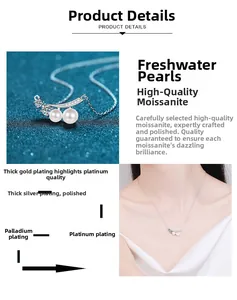 Macro shot of freshwater pearl necklace with moissanite stones and rhodium plating