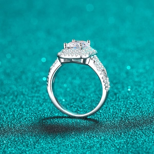 Classic halo S925 sterling silver ring featuring a square-cut pink yellow moissanite stone