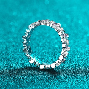 S925 sterling silver eternity ring with round and baguette moissanite stones
