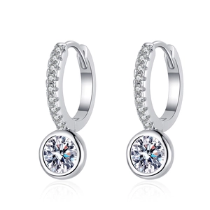 Elegant S925 sterling silver huggie earrings with moissanite charms and sparkly pavé detail