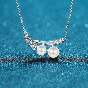 S925 Sterling Silver Moissanite Necklace For Women Elegant Freshwater Pearl Pendant Necklace Brilliant Clavicle Chain Jewelry