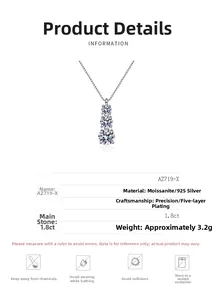 Détails du collier en argent S925 avec pendentif en moissanite de 1,8 ct et paramètres