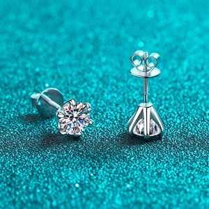 S925 Sterling Silver Moissanite Stud Earrings For Women 6-Claw Round Zirconia Screw-Back Simple Fashion Fine Jewelry Gift