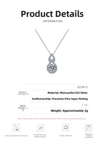 Detailed view of S925 silver gourd pendant featuring a 1ct Moissanite center stone