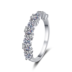 S925 sterling silver ring with alternating round and rectangular moissanite stones